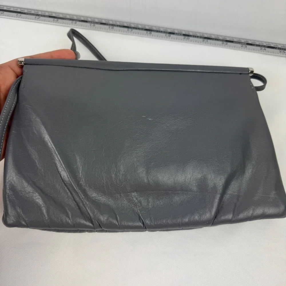Vintage Mardane USA Gray Leather Ruched Foldover Clutch‎ Shoulder Bag